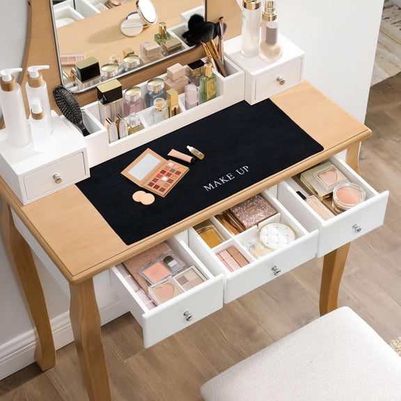 GETAJGHSD Black Vanity Mat for Makeup Table with Non Slip Stable Base and Waterproof Fabric