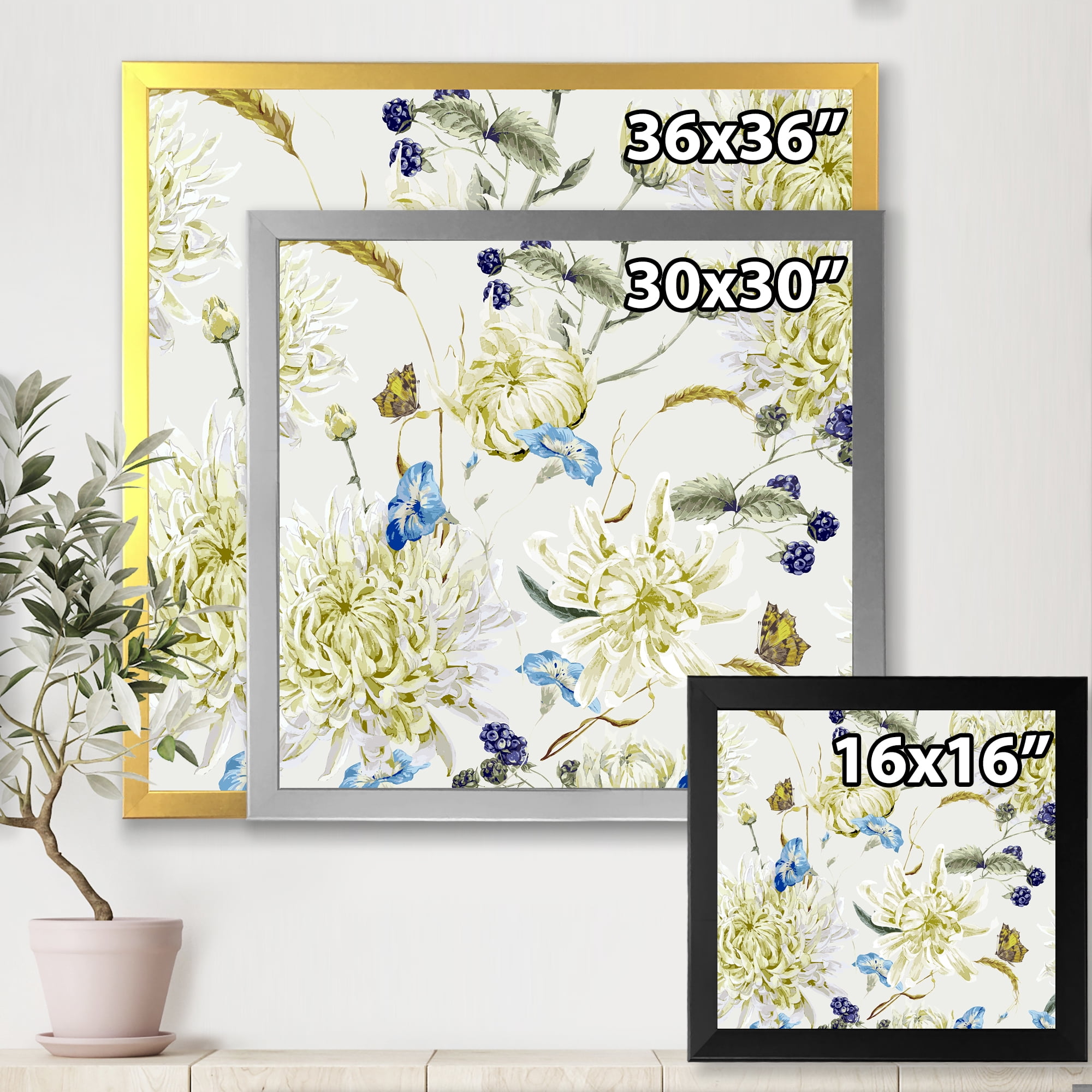 Designart 'Ancient Yellow Chrysanthemus II' Traditional Framed Art Print