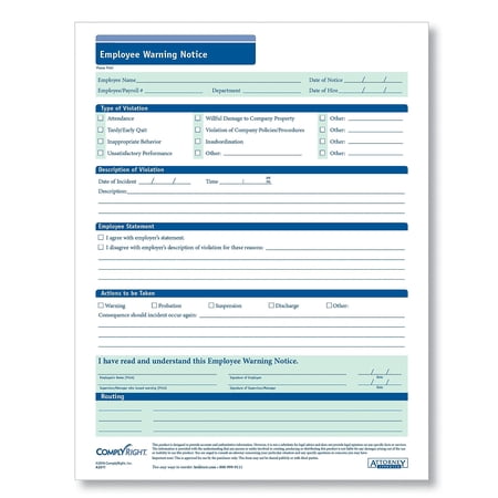 ComplyRight Employee Warning Notice Pack of 50 (A2311)