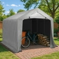 thumbnail image 5 of 8'X12' Gray Outdoor Storage Shelter Shed  PE Fabric Carport with Removable Sidewalls, 6 Ground Bars, 23 Stakes & Wind Ropes - for Trucks, Boats, ATVs, and Garden Tools, 5 of 11