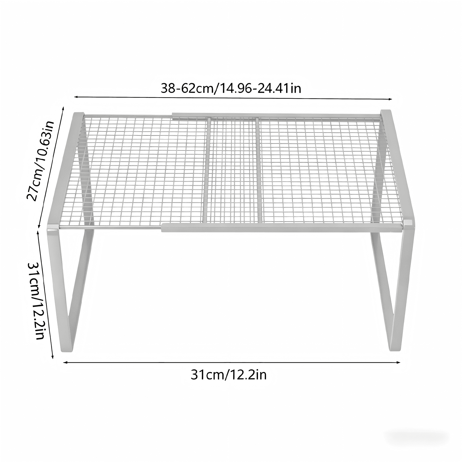 Expandable Cabinet Storage Shelf, Stackable Organizer Rack for Kitchen Bathroom Pantry, Space Saving Shelf for Counter Desk, 12.2x10.6x15-24.4 Inch