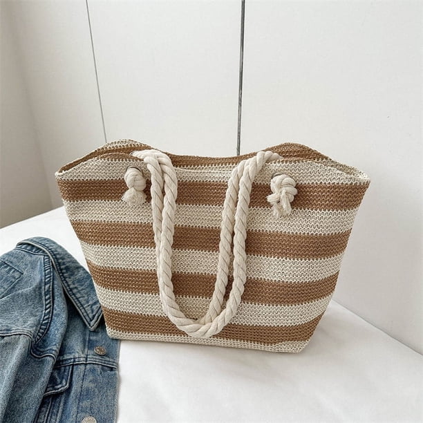 Zhuge Bolso de hombro tejido para mujer, bolso de mano tejido, bolso de mano tejido elegante para playa de verano, bolsos de hombro de 10,82 x 4,13 x 10,82 pulgadas (caqui)