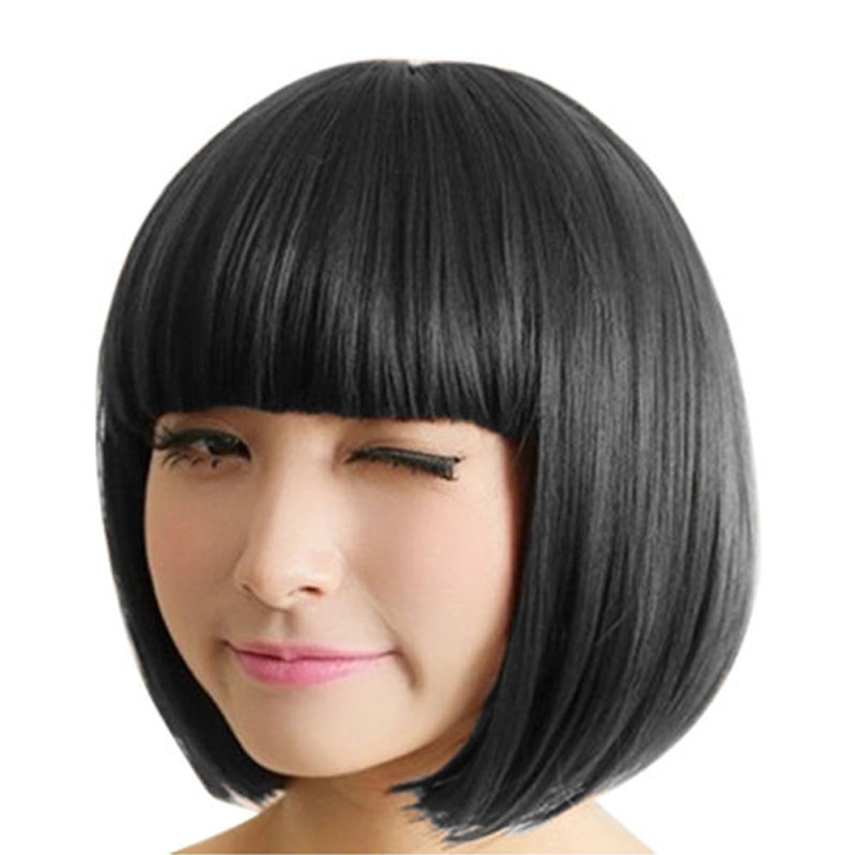 Women S Full Bangs Wig Short Straight Bob Hair