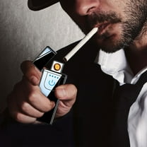 hengsof Electronic Lighter, USB Rechargeable Lighter Touch Ignition USB Charging Lighter, Cool Creative Windproof Plasma Lighter for Candle, Cigarette Power Indicator Flameless Gifts Lighter