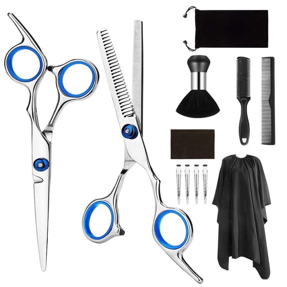 Hair Cutting Scissors Set 12-Piece, Professional Stainless Steel Shears with Cape for Home Salon