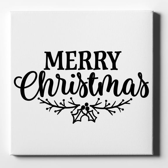 Merry Christmas Mistletoe - Black - 10" x 10" - Decorative Canvas Wall Art - White Edge - 5/8" Gallery Wrapped