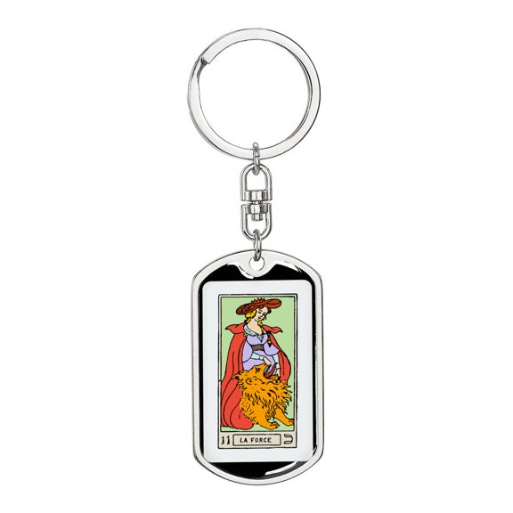 Tarot Card The Strength Keychain Dog Tag Stainless Steel or 18k Gold