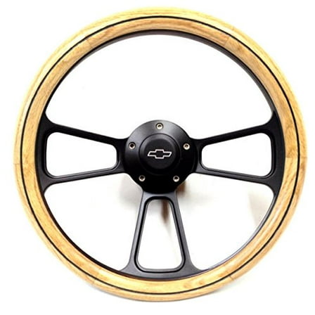 1970 - 1973 Chevy C10 Pick-Up Truck Oak Steering Wheel / Black Billet Adapter