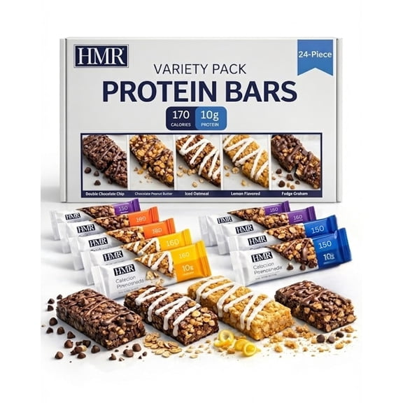 HMR Bar, Variety Pack of Protein Bars | Nutritious Snack to Support Weight Maintenance | Low Calorie Dessert | 10g of Protein | 5 Assorted Flavors, 24 Count
