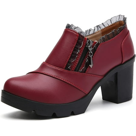 

Women s Casual Zipper Lace Platform Mid-Heel Square Toe Oxfords Dress Shoes