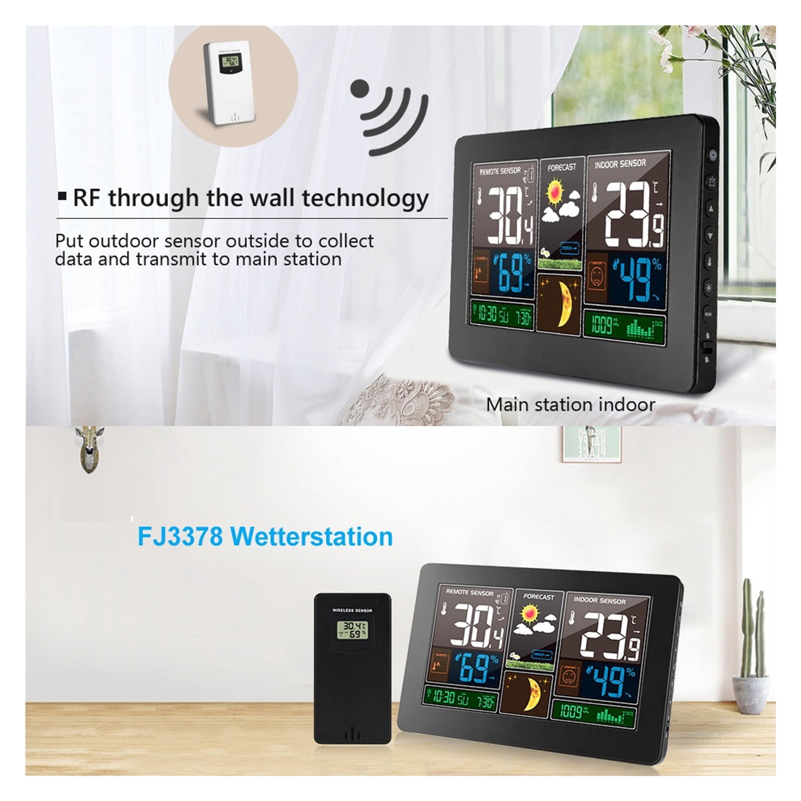 Wireless Weather Station with Backlight, Digital Thermometer Hygrometer Tool