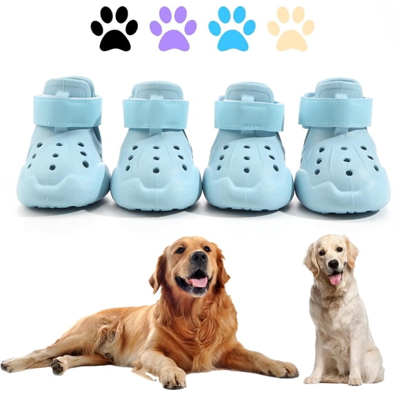 Dog Shoes, Dog Sandals for Hot Pavement, Non-Slip Waterproof Dog Booties for Winter Snowy Day and Summer, Adjustable Straps Easy-Clean Beach Outdoor Pet Boots Rugged Sole-4Pcs,Light Blue,L
