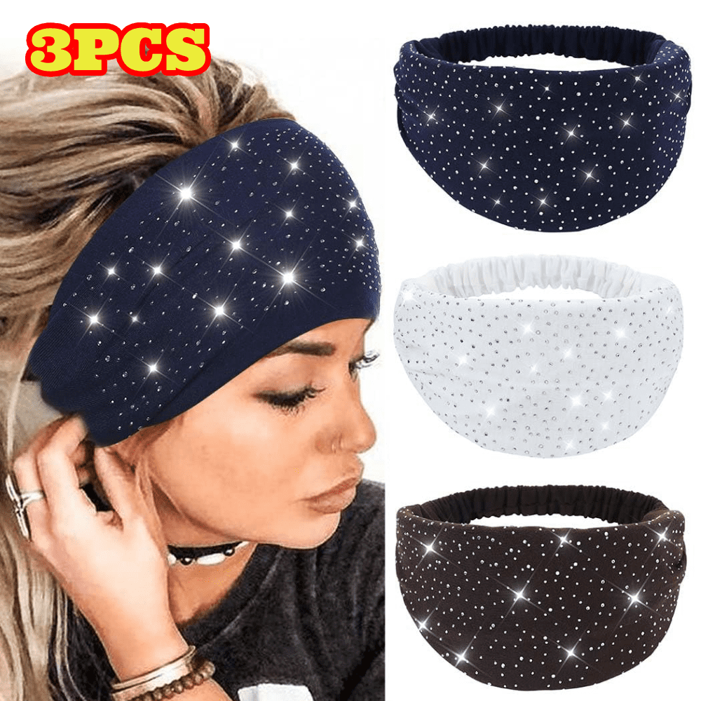 Wrapables® Wide Fabric Headbands with Rhinestones, Jet Black  display picture 2