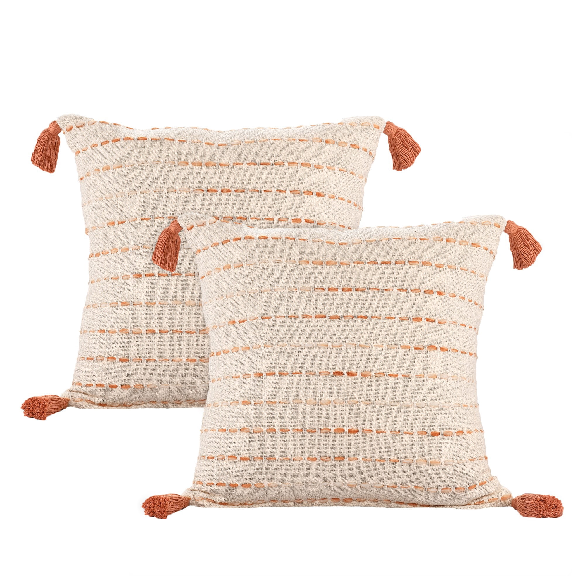 Laddha Home Designs Handwoven Reversible Striped Throw Pillow - 20" - Beige and Orange - Set of 2