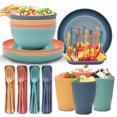 thumbnail image 3 of Juego de vajilla de paja de trigo, cuenco de arroz para el hogar, plato, taza, cuchillo, tenedor, cuchara y palillos portátiles para estudiantes, regalo, 3 of 6