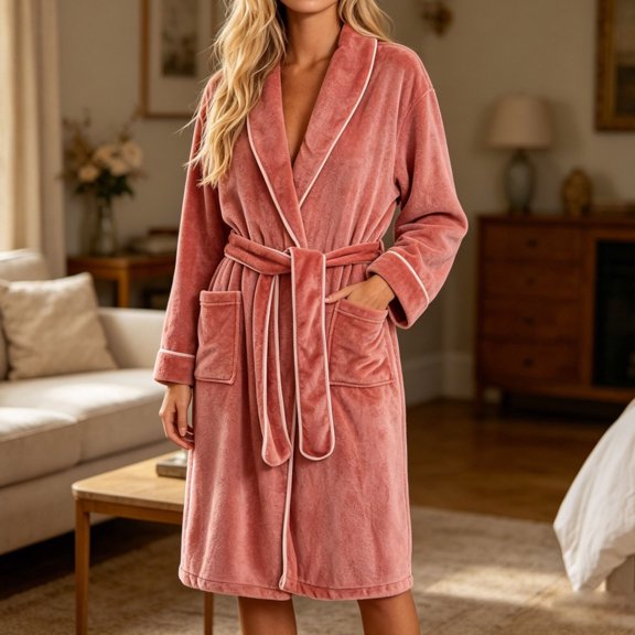 Blmnix Flannel Nightgown for Women Long Nightgowns Nightshirts Nightshirt Collared Long Sleeve Pink Below-the-Knee Mumu Nightgown for Women