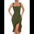 thumbnail image 1 of Vestido Midi Ajustado Fruncido para Mujer, Cuello Cuadrado, Sin Mangas, Bajo con Volantes, Vestido de Fiesta para Discoteca, Verde , Talla S, 1 of 7