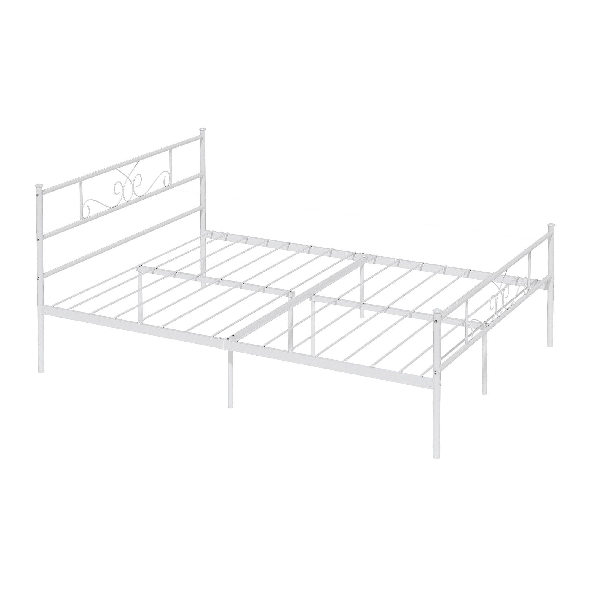 Yoneston Heavy Duty Queen Size Platform Bed Frame with Vintage Scroll Headboard & Footboard, White