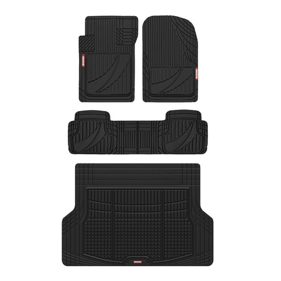 Motor Trend FlexTough Advanced Black Rubber Car Floor Mats with Cargo Liner Full Set - Front & Rear Combo Trim to Fit Floor Mats for Cars Truck Van SUV, All Weather Automotive Floor Liners