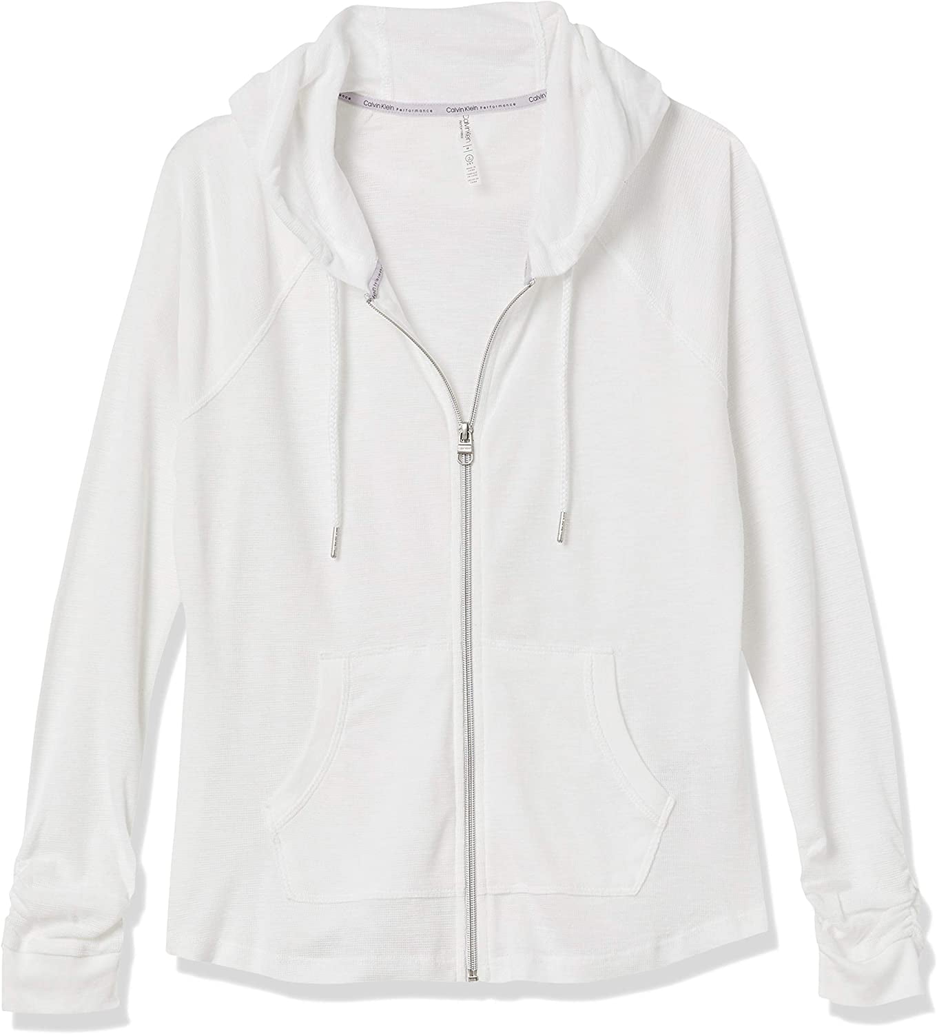 Calvin Klein Womens Premium Performance Ruched Long Sleeve Zip Up Hoodie  Standard and Plus Standard Medium White - Walmart.com