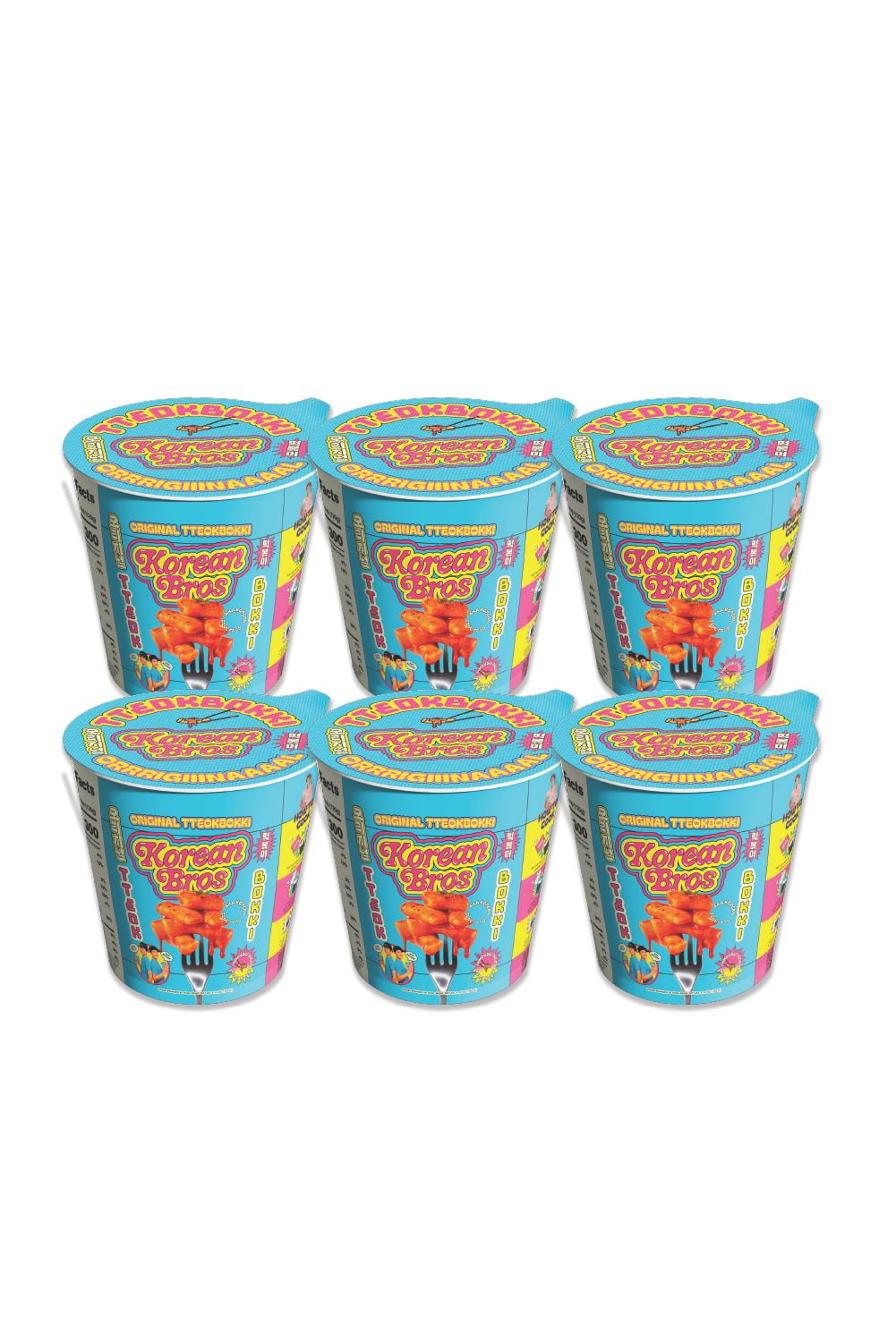 Korean Bros Original Tteokbokki Cups (6 Pack) - Instant Tteokbokki Rice Cakes, Korean Street-Style Snack or Meal