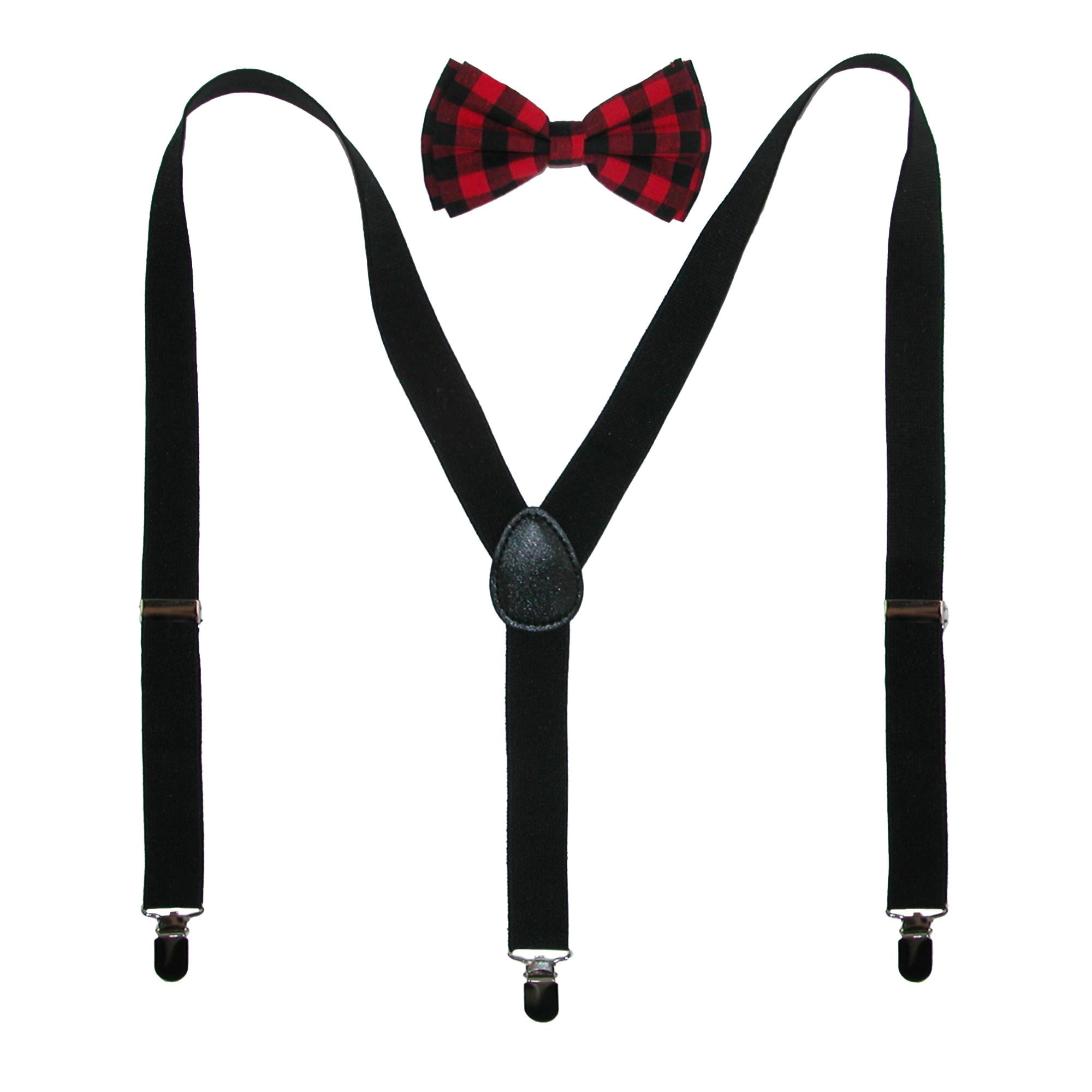 Mens Red Black Buffalo Plaid Pre-Tied Adjustable Cotton Bow Tie Bowtie