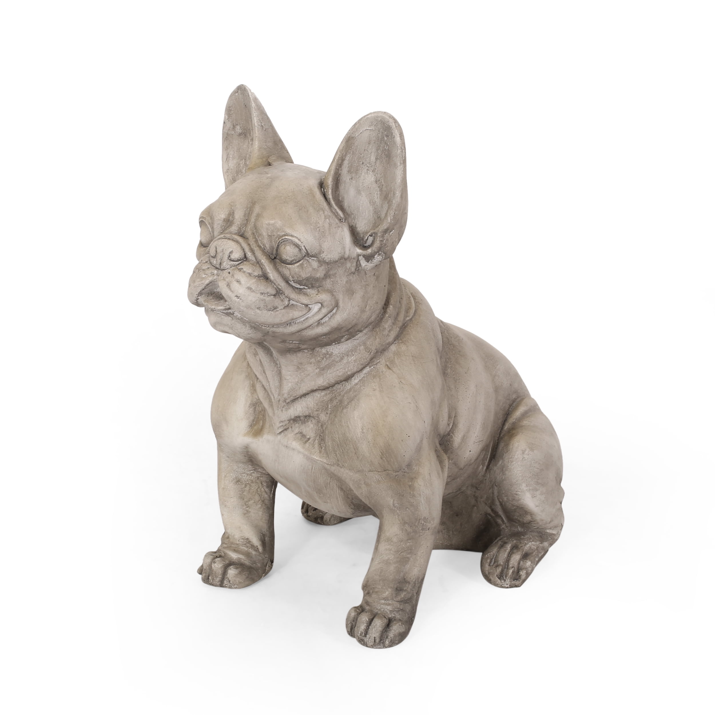 Mintazer Antique Bulldog Garden Statue, Weatherproof Concrete Dog Sculpture Lawn Ornament for Patio Backyard Poolside, Gray