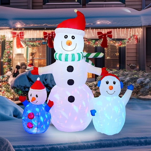 6 FT Christmas Inflatable Snowman Outdoor Decorations, Blow up Snowman Built-in Colorful Rotating LED, Waterproof Christmas Decoration for Yard Garden Lawn Xmas Holiday Decor