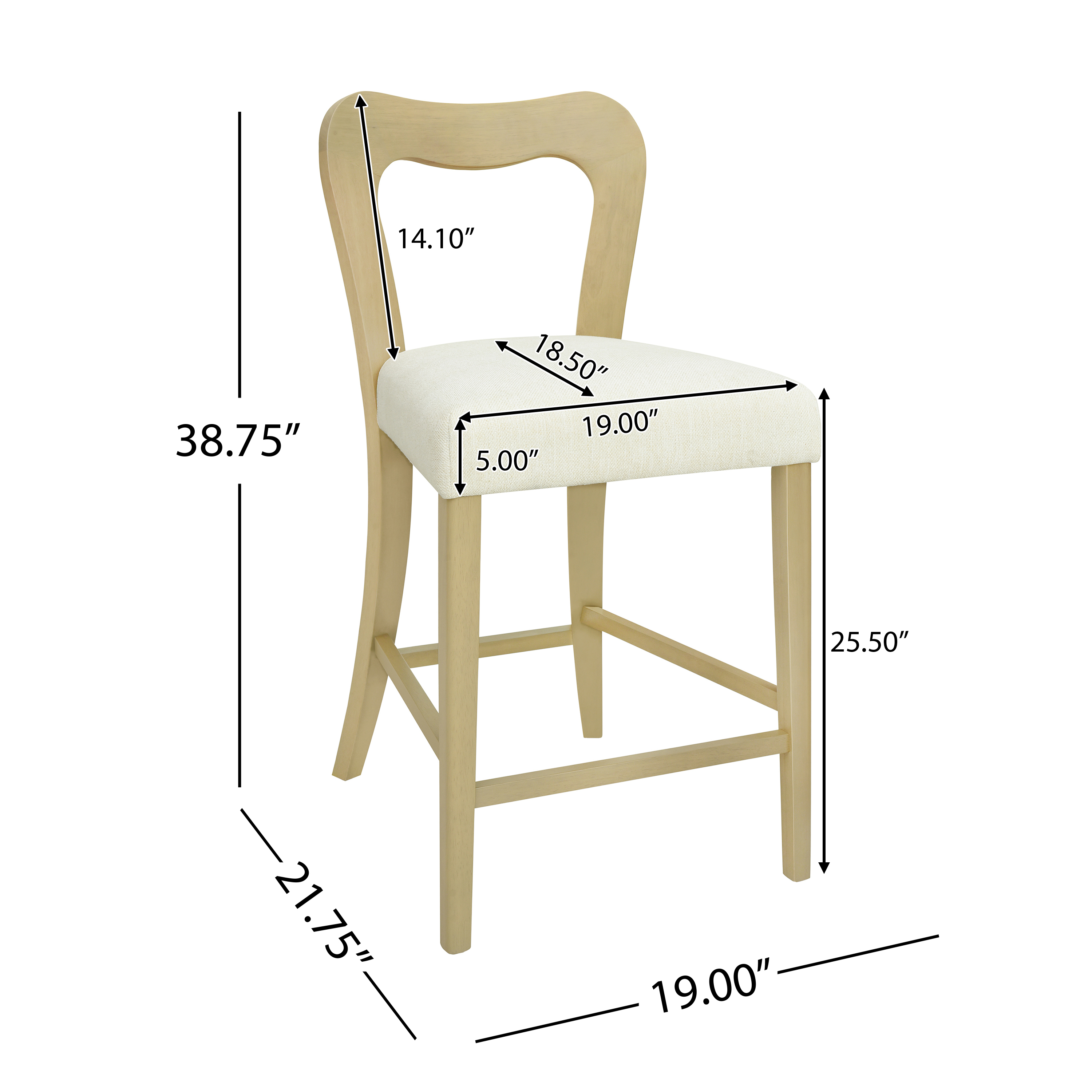 Euroco Counter Stools Set of 2, Upholstered Bar Stools Kitchen Island Chairs with Wooden Frame,Beige & Natural Ash