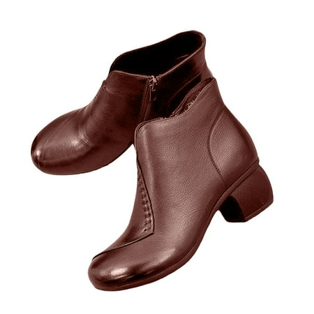 DVKOVI Women Fall Shoes Womens Western Booties Women s Retro Fashion Round Toe Thick Heel Short Boots Boot for Ladies Fall Winter Low Heel Cowboy Boots for Women Brown 39