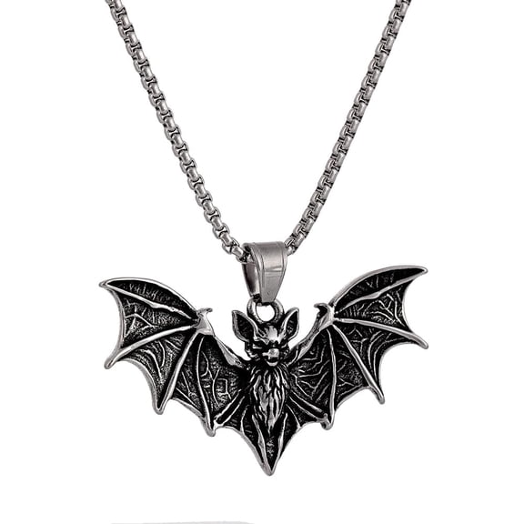 Stainless Steel Vampire Bat Pendant Necklace for Men, Gothic Goth Jewelry, Ideal Accessory for Halloween Parties & Vampire Costumes