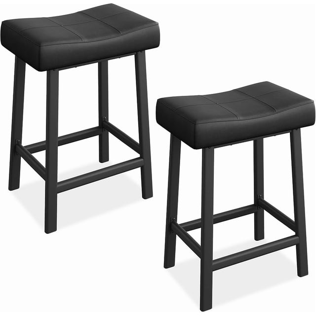 Qinaqin 24 Inch Backless Saddle Barstools Set de 2 Counter Altura Upholstered Padded con Curved Surface Metálico Leg y Footrest para Kitchen Hogar Bar