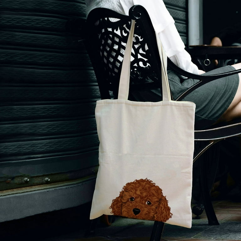WIRESTER 14.17 x 12.2 inches Cotton Tote Bag Reusable Grocery Shopping Cloth Bags Animal Brown Toy Poodle Puppy Dog Walmart