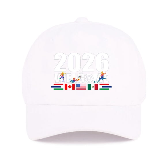 Partheme Cup26 Hats USA CAN MEX 2026 Host Soccer Football Supporters Cap, Adjustable Washed Cotton for Men Women, White