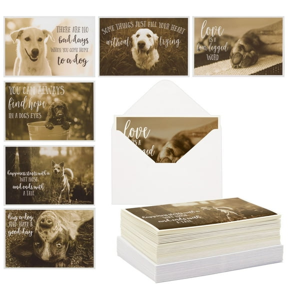 36 Pack Blank Motivational Dog Greeting Cards with Inspirational Quotes, 4x6 in