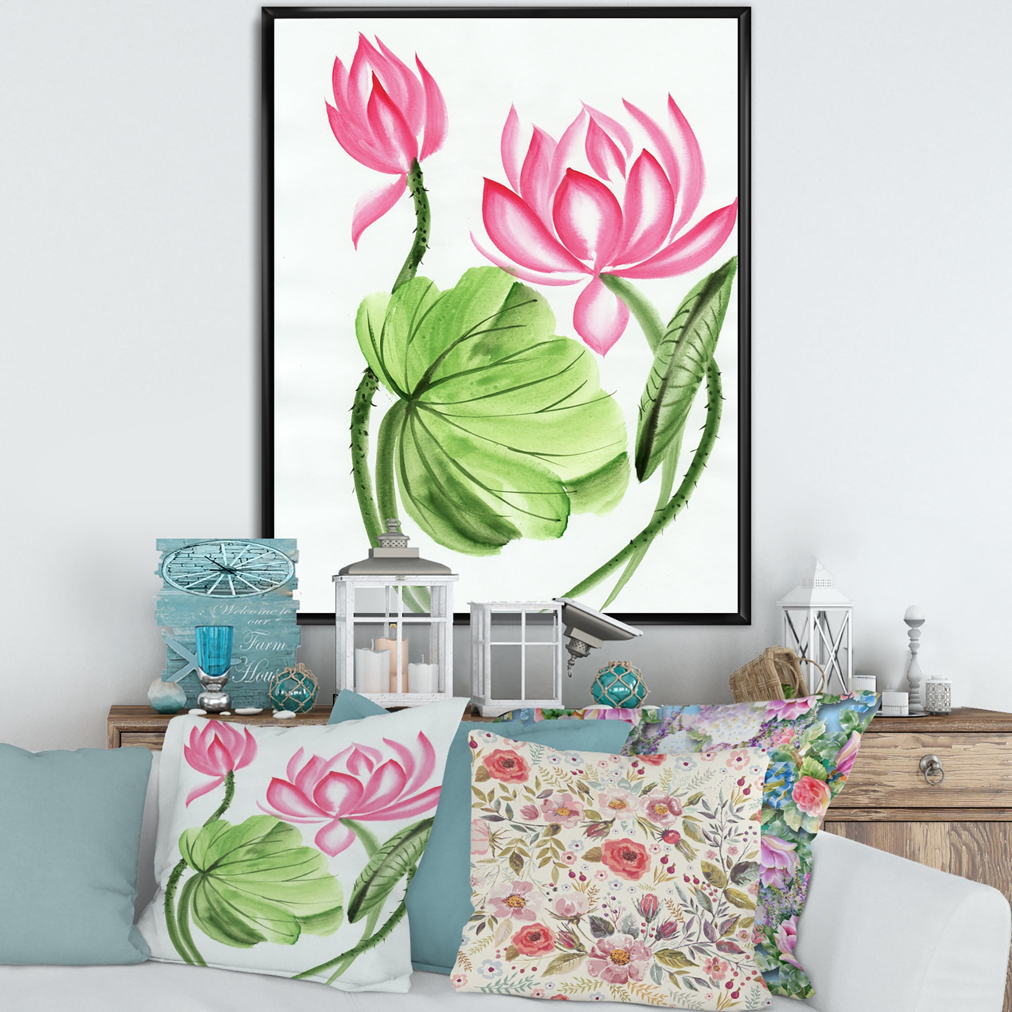 Designart 'The Dragonfly and Lotus II' Traditional Framed Canvas Wall Art Print
