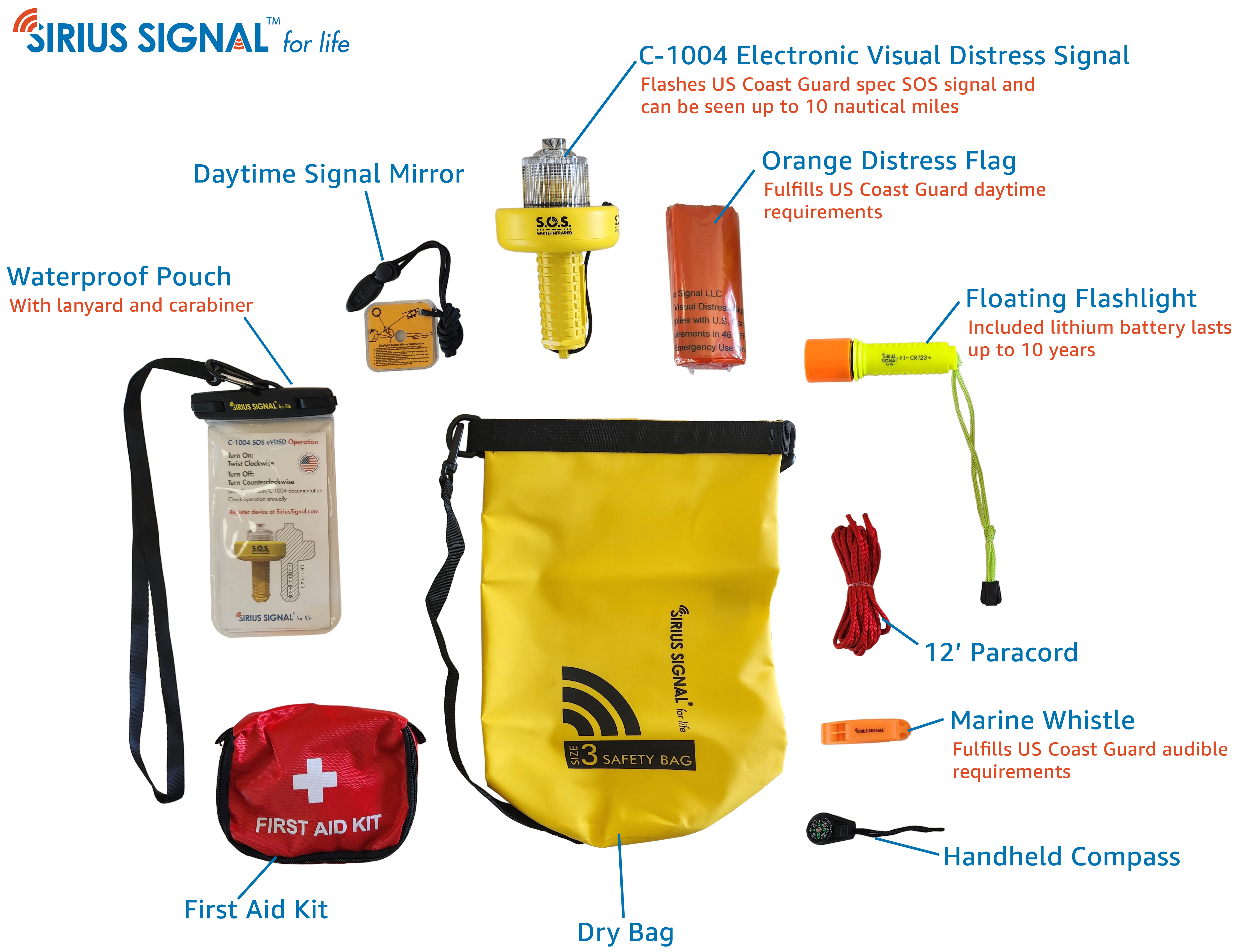 Sirius Signal SB-3L Boating Safety and Emergency SOS Dry Bag Kit for Kayaks, Boats, and Paddle Craft - USCG Approved