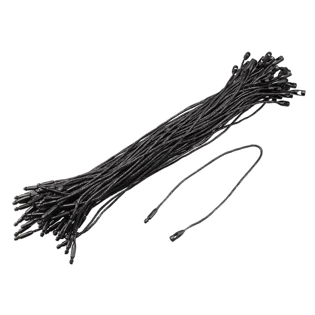 Unique Bargains Cravates à Cordon de Suspension en Cire Noires pour Verrou à Pression (Lot de 100) Ensemble de Cravates à Cordon Enduites de Cire Noires avec Petits Verrous à Pression en Plastique, Deux Attaches Lâches Orientées vers l'Avant pour Montrer Env. 200 mm (7,8 Po) la Longueur du Fil et Verrou à Pousser; Convient pour Attacher des Étiquettes à Bascule à des Vêtements, des Sacs Ou des Cadeaux, Souvent Utilisé pour la Fixation d'Étiquettes Bricolage.