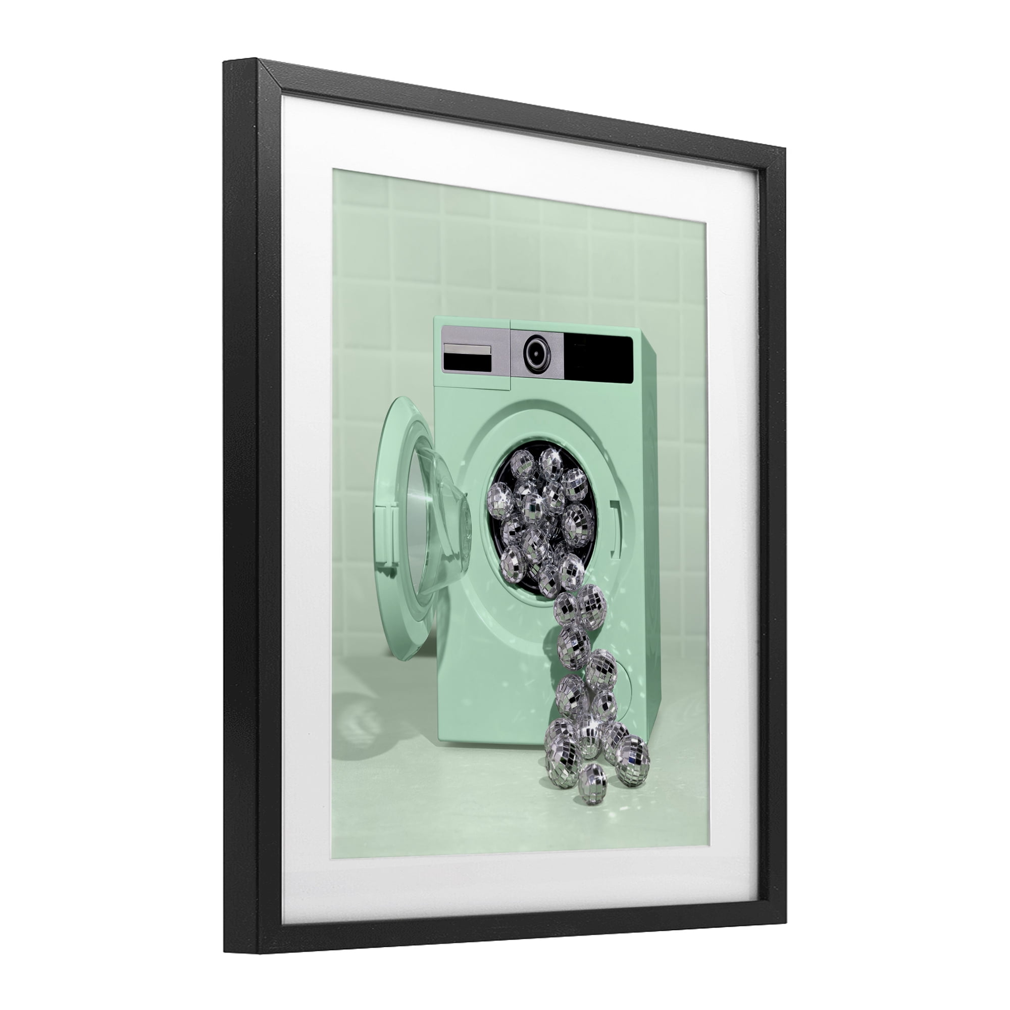 Stupell Industries Disco Laundry Machine over Green Black Framed Print Under Glass, design by LISH Creative