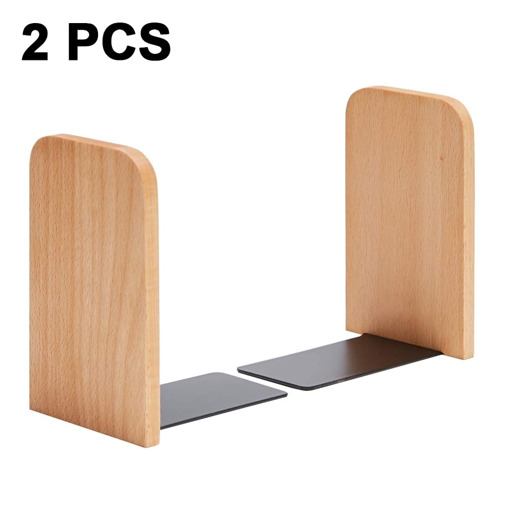 Heldig 2 pcs Simple Wooden Bookends, Thickened Bookshelves, Bookends