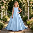 thumbnail image 4 of RFQWOVSR Girls Satin Bow Sleeveless Backless Dress Tween Wedding Party Princess Gown 11 Years, 4 of 6