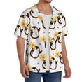 thumbnail image 4 of Honeii 's Penguin With Flowers for men's short-sleeved button-up collared shirt featuring a pocket, perfect for beach vacations, and travel adventures., 4 of 5