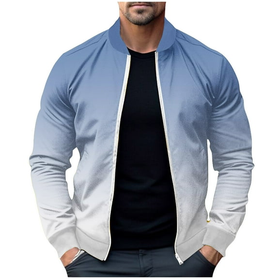 IYTR Men's Gradient Jacket Long Sleeve Zipper Baseball Jacket Lightweight Sport Outwear Fashion Streetwear Blouse Coat Blue L