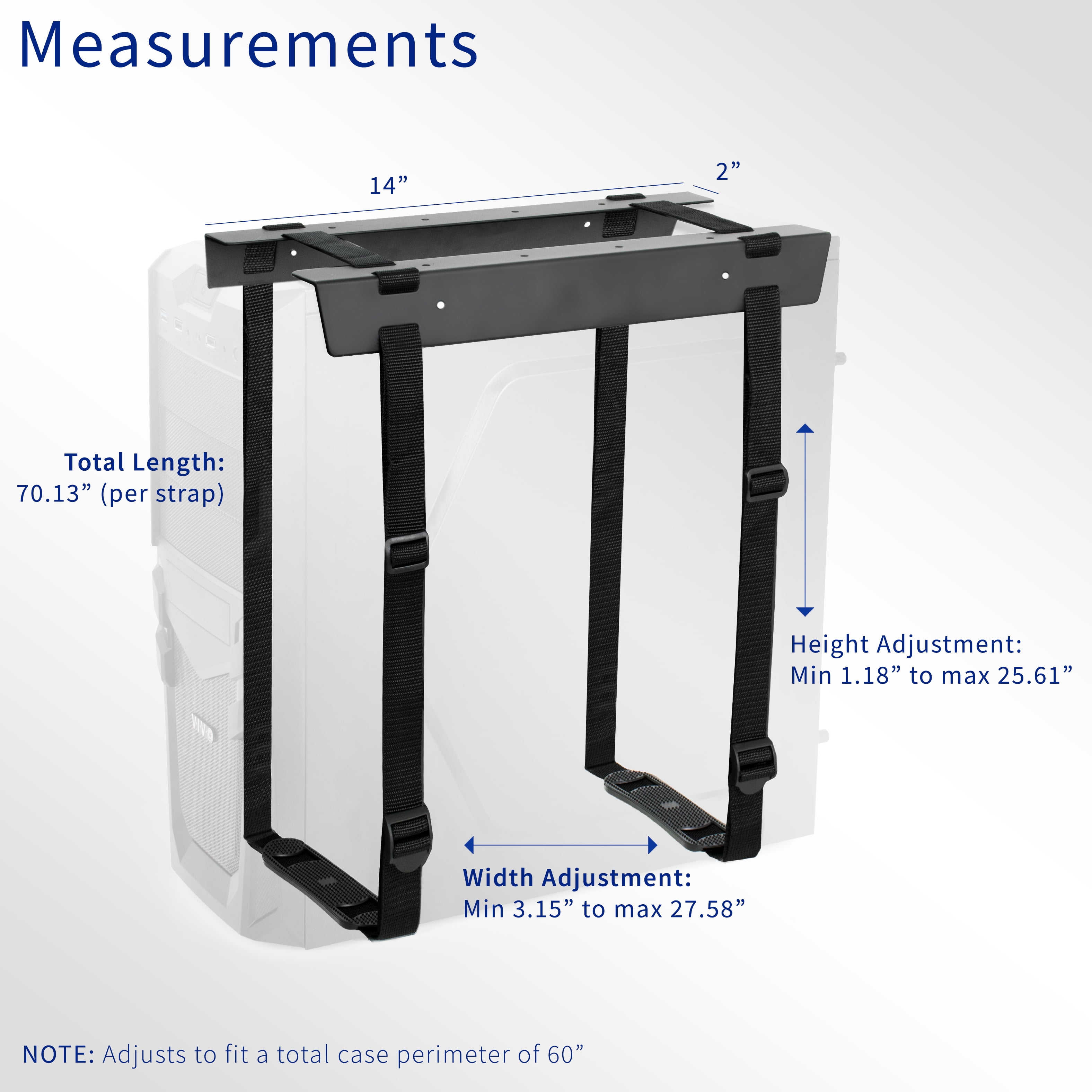 VIVO Black Under-Desk PC Adjustable Strap Mount | Computer Case Holder