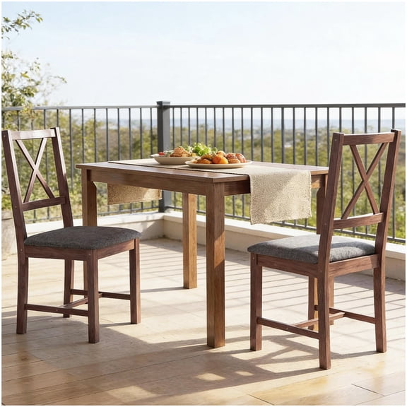 Modern Farmhouse Dining Chairs Set of 2, X-Back Design Armless Chairs in Gray and Dark Oak for Kitchen Table
