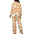 thumbnail image 5 of Kuiaobaty Pumpkin Maple Leaf Women's 2 Piece Satin Outfits Long Sleeve Button Down Tops Wide Leg Pants Autumn Fall Loungewear Pajama Sets, XS, 5 of 7