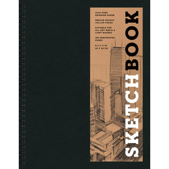 Union Square & Co. Sketchbooks Sketchbook 8.5 X 11 Black Spiral Hardcover Mixed Media Sketchbook for Drawing: Acid-Free Quality Paper (128 Pages), (Hardcover)