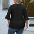 thumbnail image 5 of Otntypg Plus Size 3/4 Length Sleeve Womens Tops Summer Loose V-Neck Eyelet T-Shirts Dressy Casual Ruffle Sleeve Textured Tunic Blouses Black XXL, 5 of 9