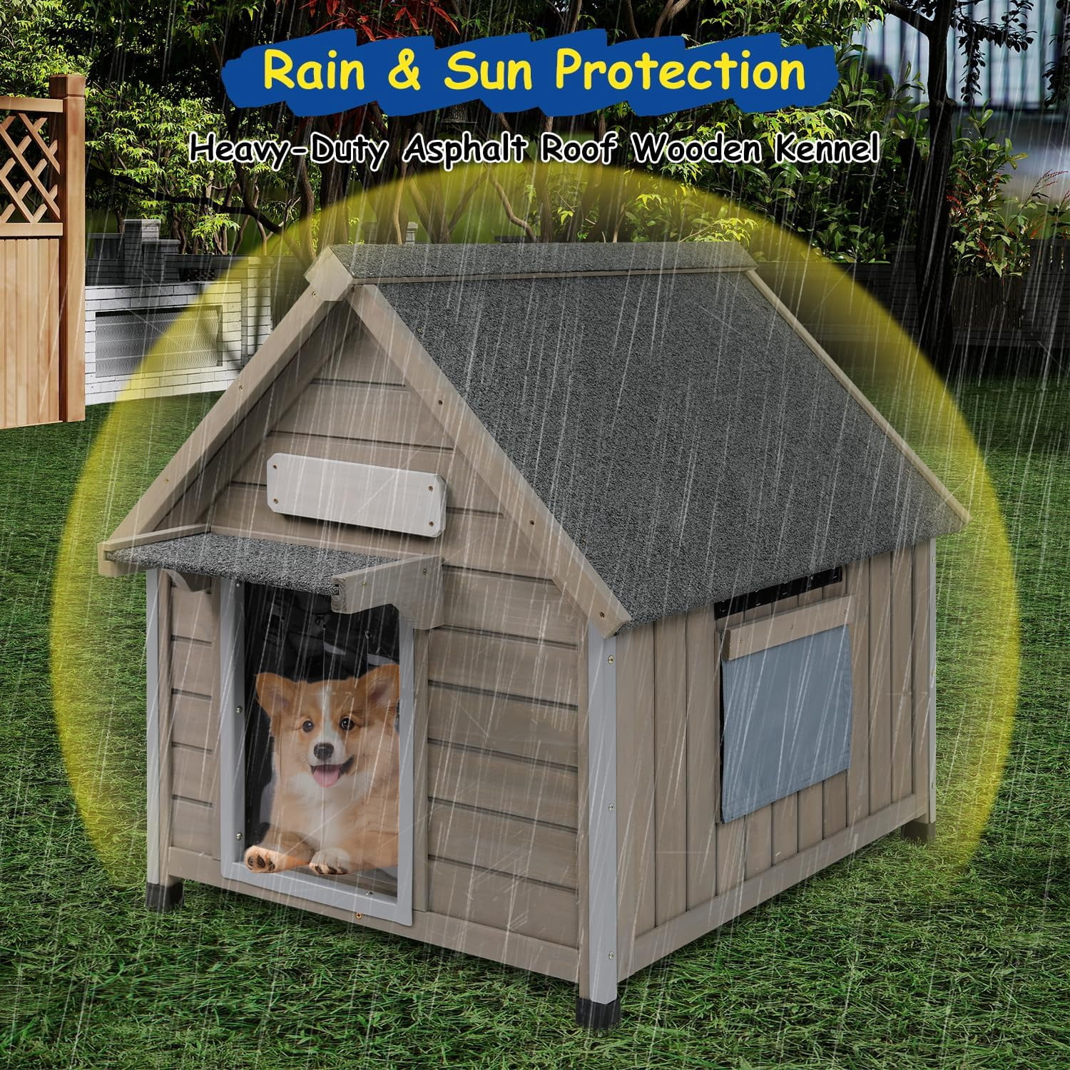 Gowoodhut Outdoor Dog House Waterproof for Medium Sized Dogs , Weatherproof Dog house Indoor Outside Kennel Puppy Shelter
