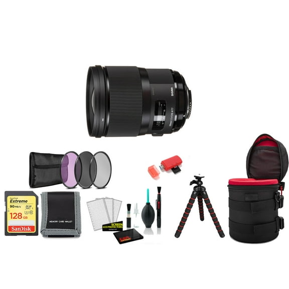 Sigma 28mm F/1.4 DG HSM Art Lens for Nikon F (441955) Bundle Kit with 128GB Memory Card, Tripod, Filter Kit and More (International Model)